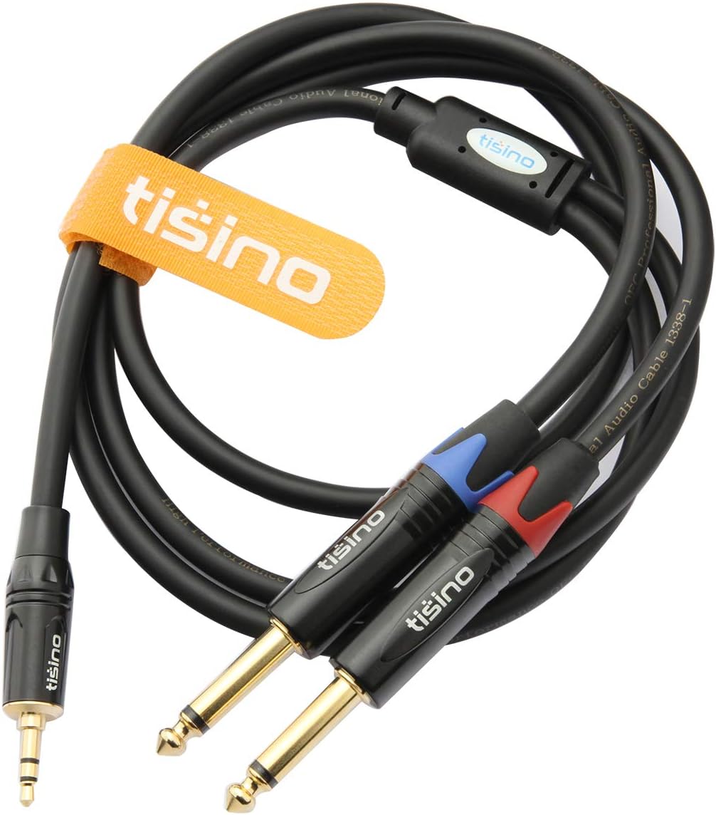 Tisino 3,5 mm auf 6,35 mm Stereo-Kabel, Mini-Klinkenstecker TRS Stereo auf Dual 6,35 mm TS Mono Y-Sp