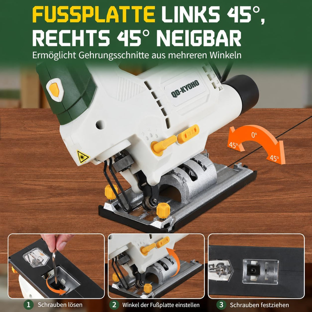 Stichsäge 800W für Holzbearbeitung, 3200 SPM Schnur-Stichsäge mit eingebautem Laser & LED-Licht, 4 O