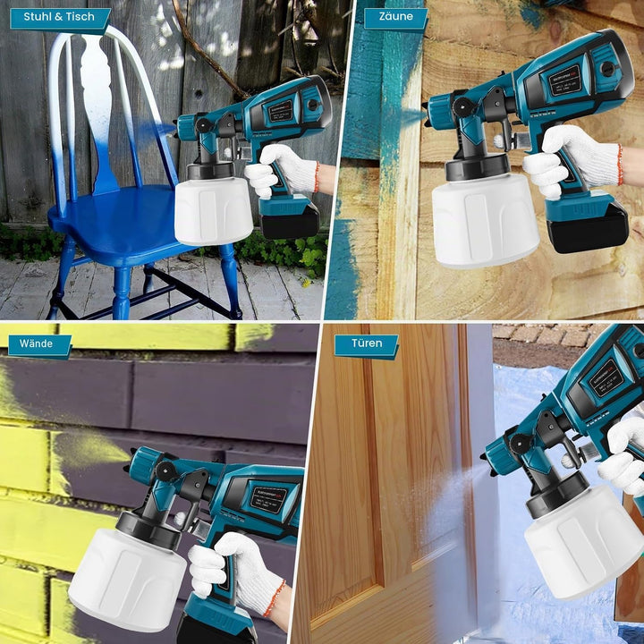 Akku Farbspritzgerät kompatibel mit Makita 18V Akku, Akku farbsprühsystem mit 1000ml Farbbehälter, 5