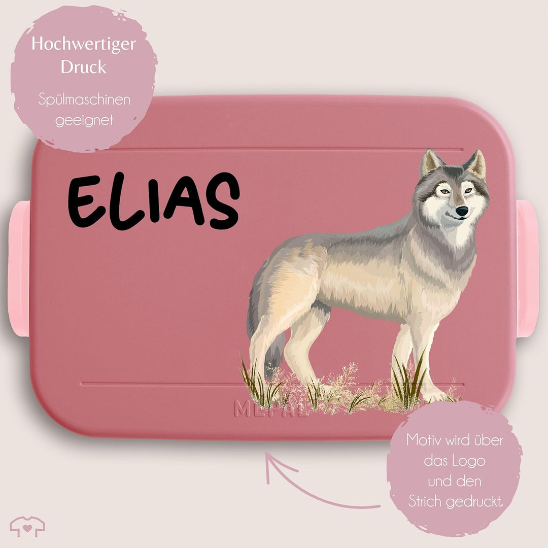 Kinder Bento Box Midi Lunchbox für Mepal Bentobox - Wolf mit Name personalisiert I Wolfsmotiv Gesche
