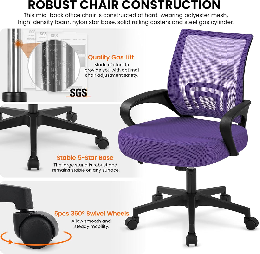 Yaheetech Bürostuhl, Ergonomischer Schreibtischstuhl mit Netzbespannung und Armlehnen, Drehstuhl aus