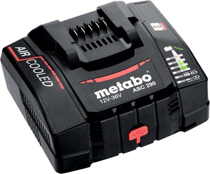 metabo Basis-Set - 2 x LiHDX 8.0 Ah Akkus, Schnellladegerät ASC 290, metaBOX 145 - Leistungsstark, l
