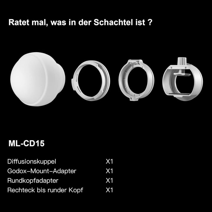 Godox ML-CD15 Diffusionskuppel Kit (3 Adapterringe Enthalten) Faltbares Diffusor Dome,Blitzlichtdiff