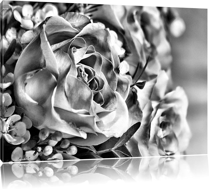 Monocrome, Rosenstrauss, Format: 100x70 auf Leinwand, XXL riesige Bilder fertig gerahmt mit Keilrahm