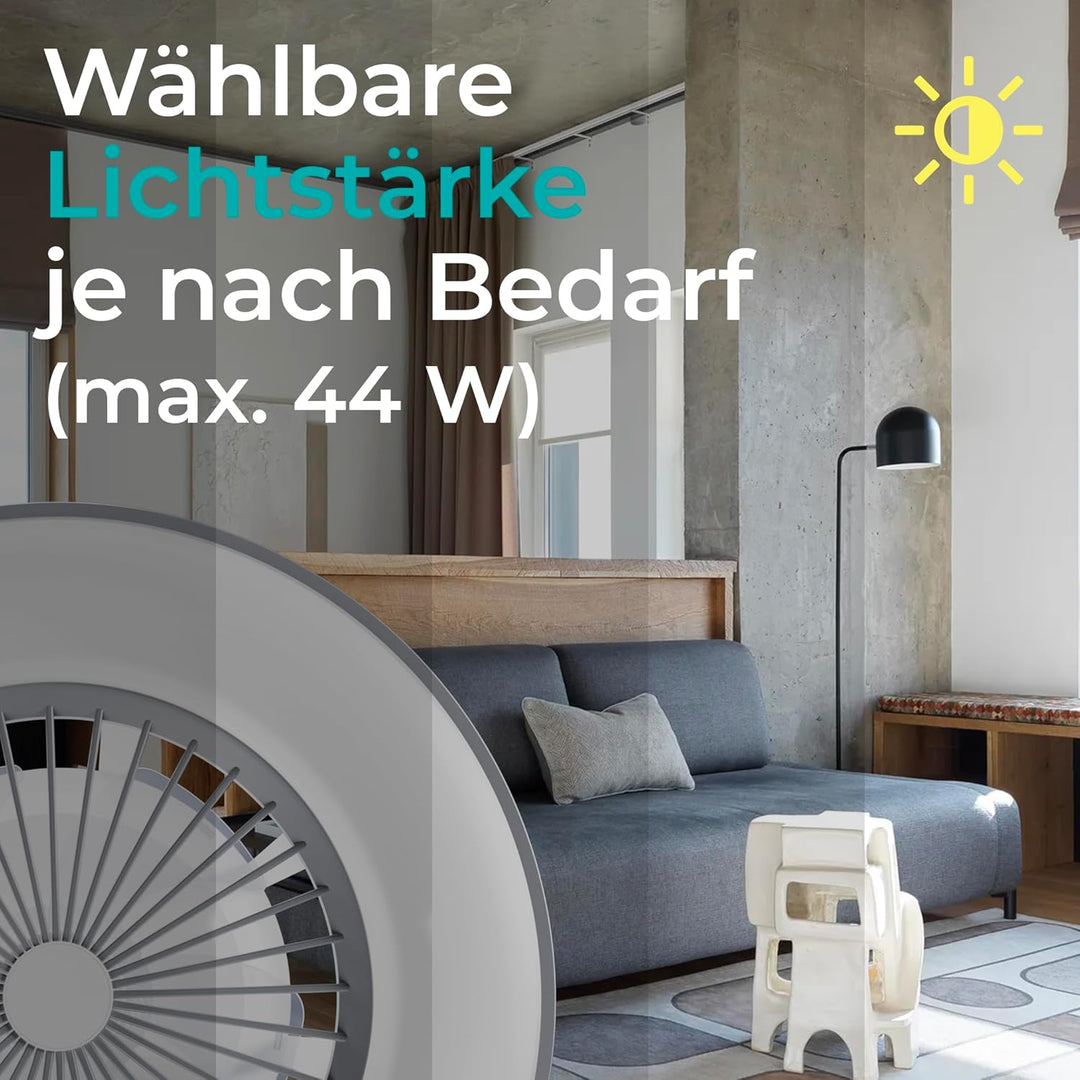 Noaton Deckenventilator mit Beleuchtung 11056GR Vega, LED Dimmbar max 40 W, 3 Farbtemperaturen, Fern