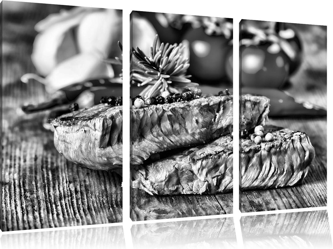 Pixxprint Saftiges Pfeffer Steak als Leinwandbild/Grösse: 3 Teilig (120x80) / Wandbild/Kunstdruck/fe
