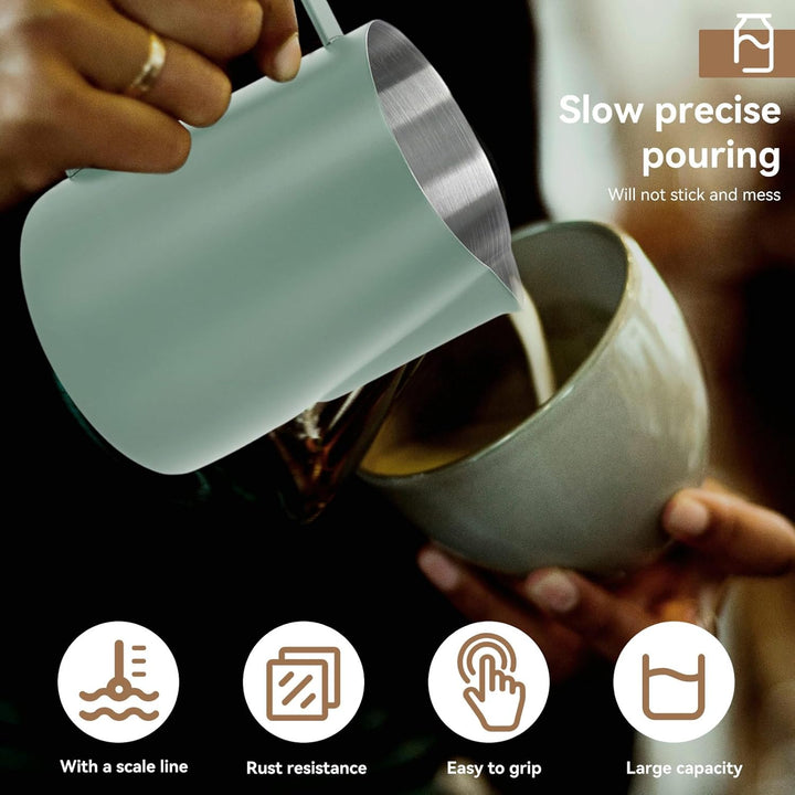 Milchkännchen Edelstahl 480ml, Milchaufschäumkrug Espresso Dampfkrug, Milchaufschäumbecher Milch Pit