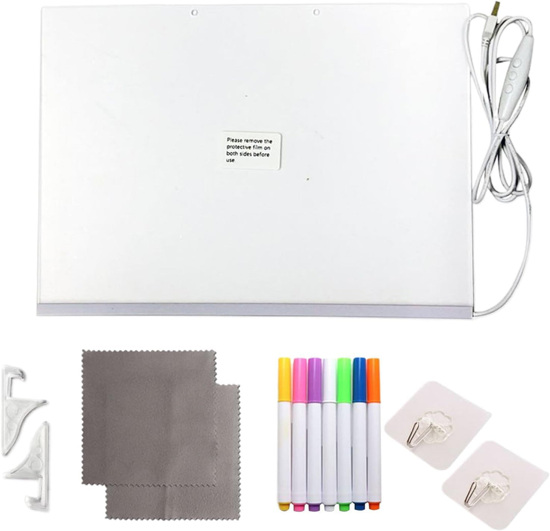 LED Zeichenbrett - Acryl Trockenlöschtafel Mit Licht,Malbrett Mit 7-Farben Stiften Für Büro Unterric