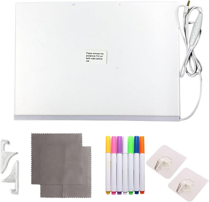 LED Zeichenbrett - Acryl Trockenlöschtafel Mit Licht,Malbrett Mit 7-Farben Stiften Für Büro Unterric