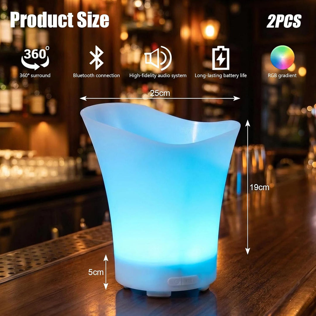 LED Sektkühler 5L, 2pcs Champagner Kühler, Sektkühler mit Automatischem RGB-Farbwechsel und Bluetoot