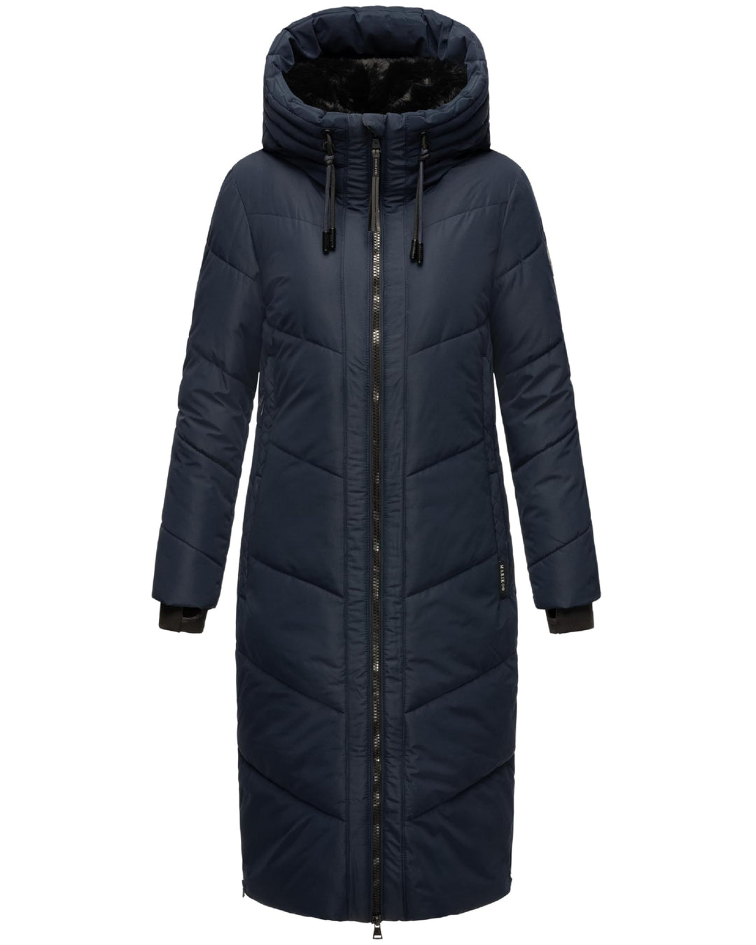 MARIKOO Damen Wintermantel warmer Steppmantel lang mit Kapuze und abnehmbarem Kunstfellkragen Nadare