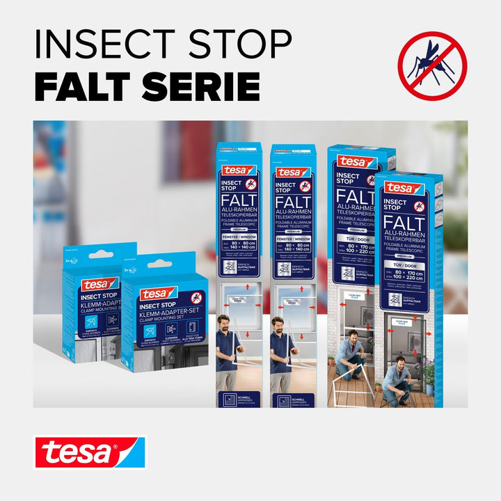 tesa Insect Stop FALT Fenster - Faltbarer Alu-Rahmen - Fliegengitter mit verstellbarem Teleskoprahme