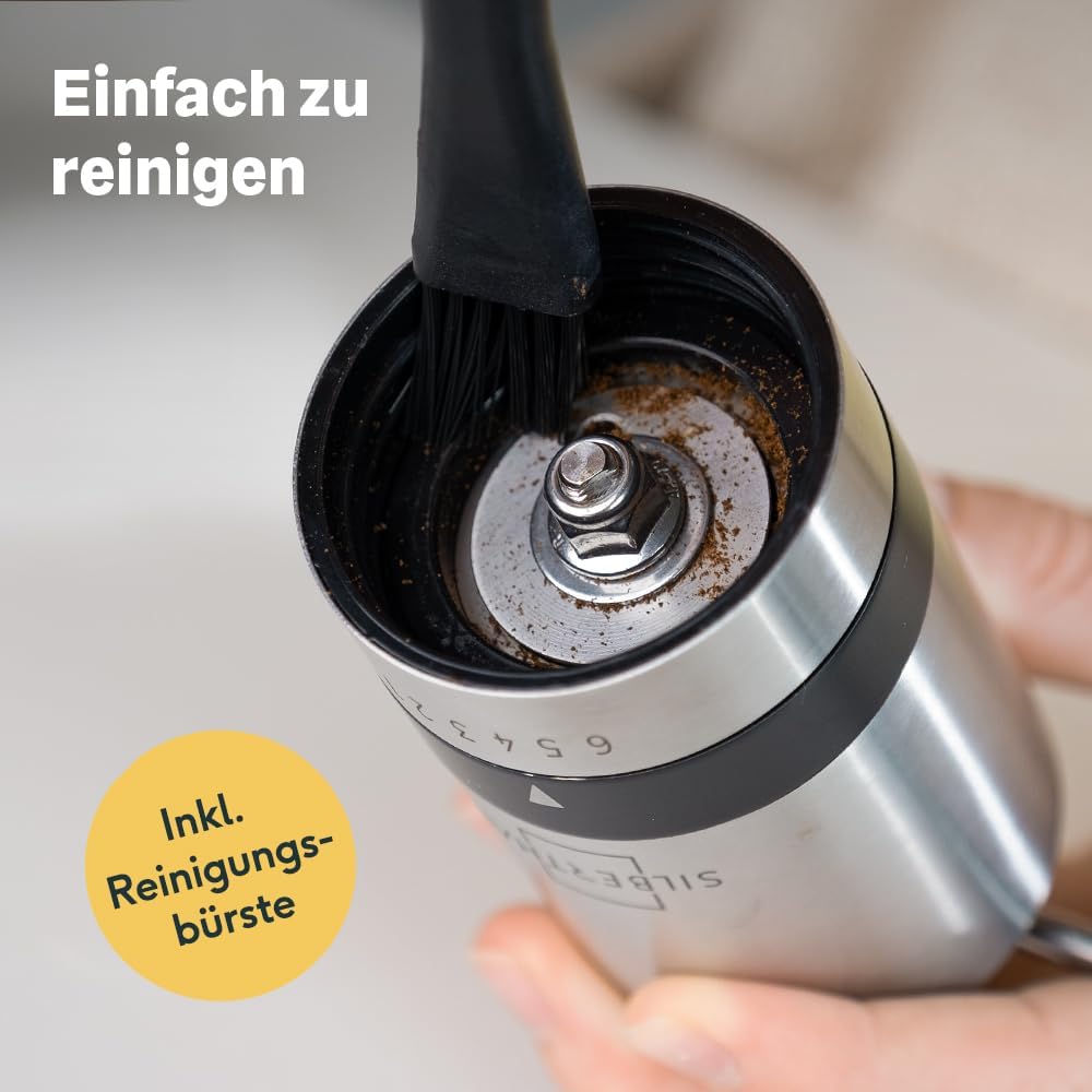 SILBERTHAL Kaffeemühle Manuell Kegelmahlwerk - Verstellbarer Mahlgrad - Handmühle aus Edelstahl und