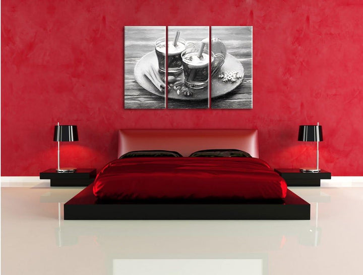 Pixxprint Aromatischer Glühwein mit Zimt Kohle Zeichnung Effekt 3-Teiler Leinwandbild 120x80 Bild au