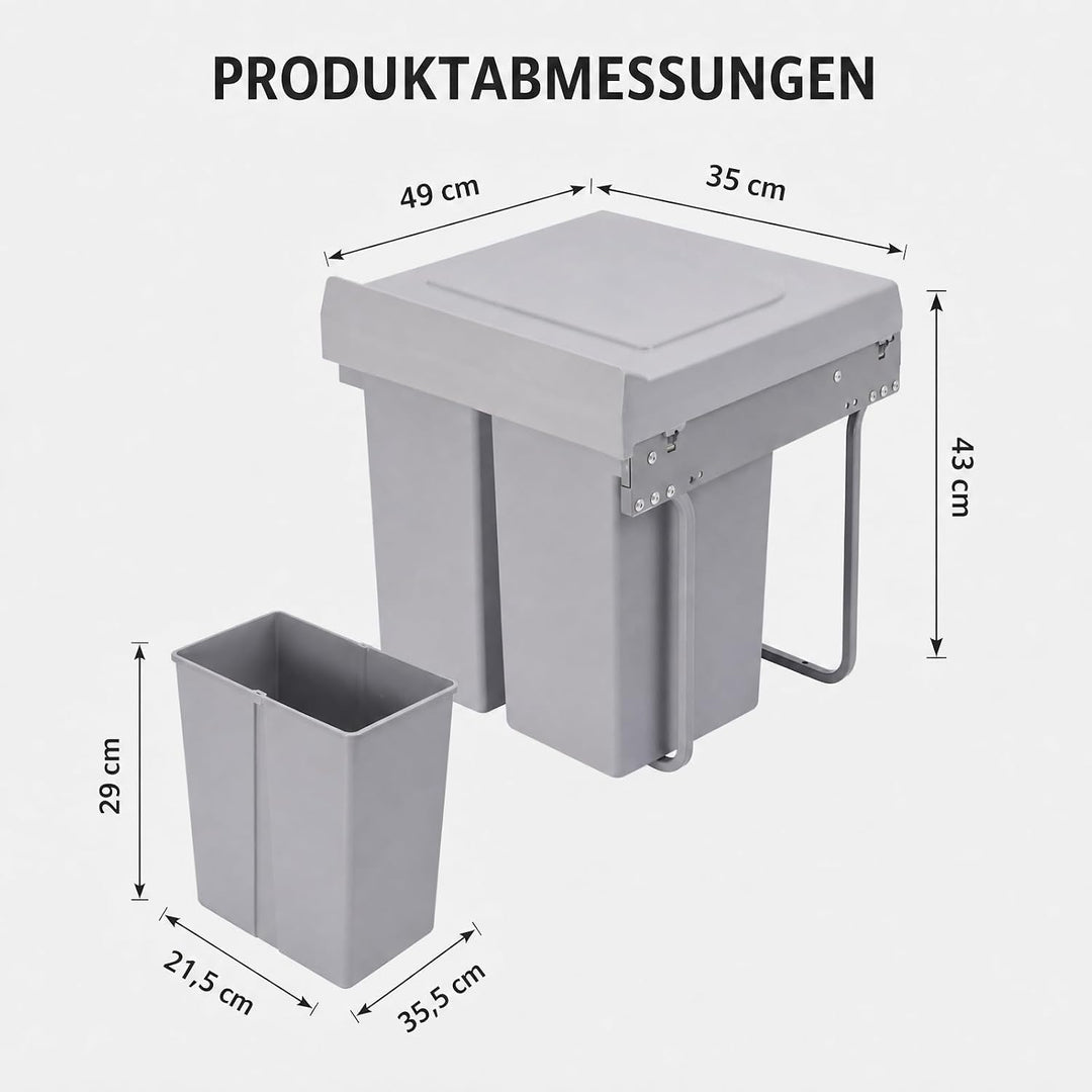 Einbaumülleimer, Ausziehbarer Mülleimer mit Teleskopschienen | Einbau-Mülleimer Küche Herausnehmbare