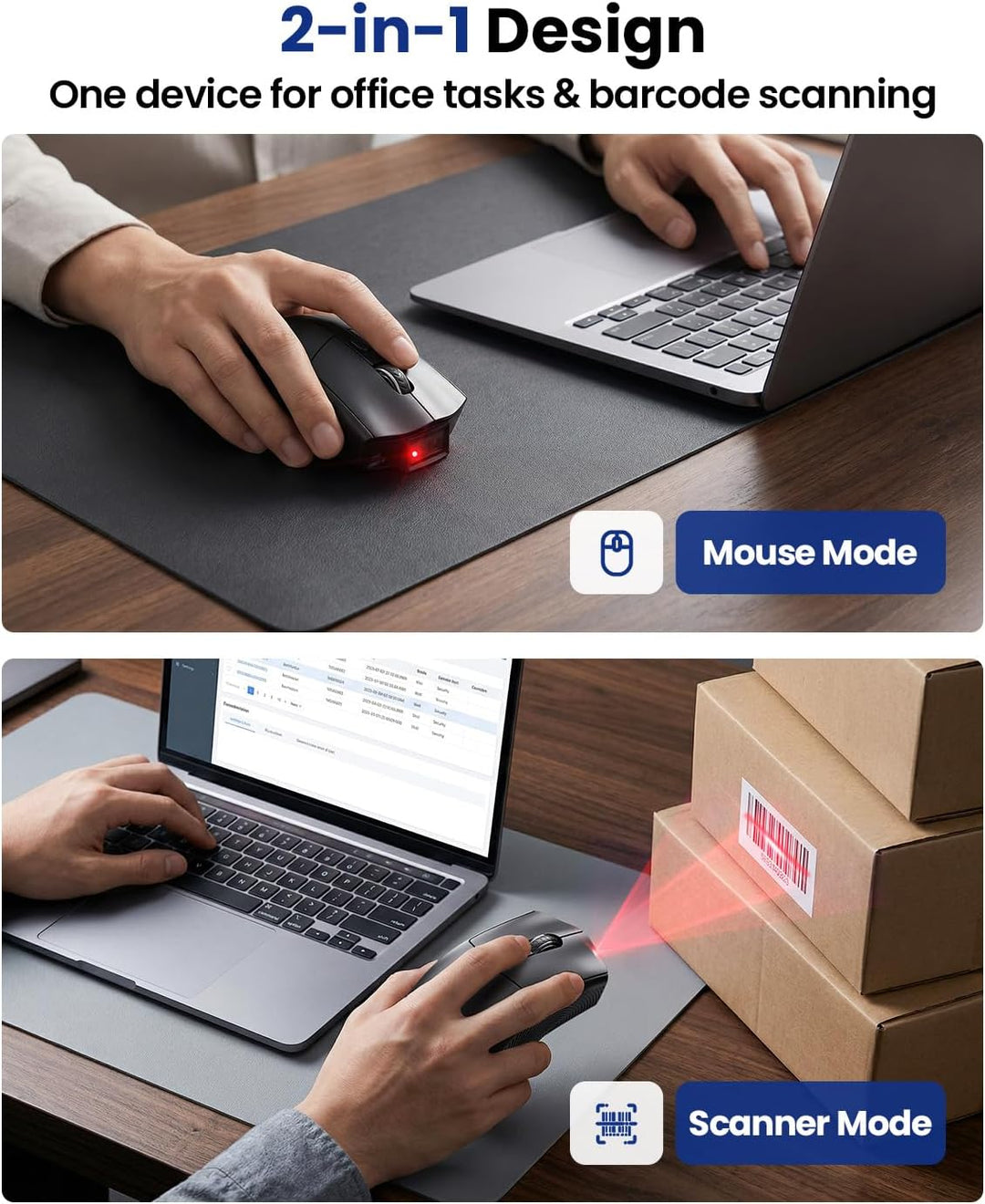 Eyoyo Wireless Mouse Barcode Scanner: 2-in-1 Bluetooth QR-Code-Scanner und Maus-Kombination mit 1200
