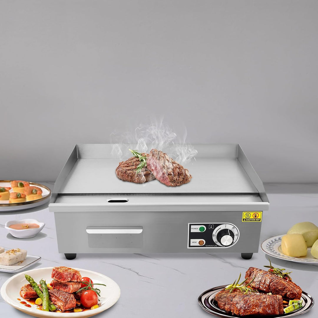 Grillplatte Elektrisch, 3000W Kommerzielle Elektrische Grillplatte - 55 x 30cm Verdickte Edelstahl-E