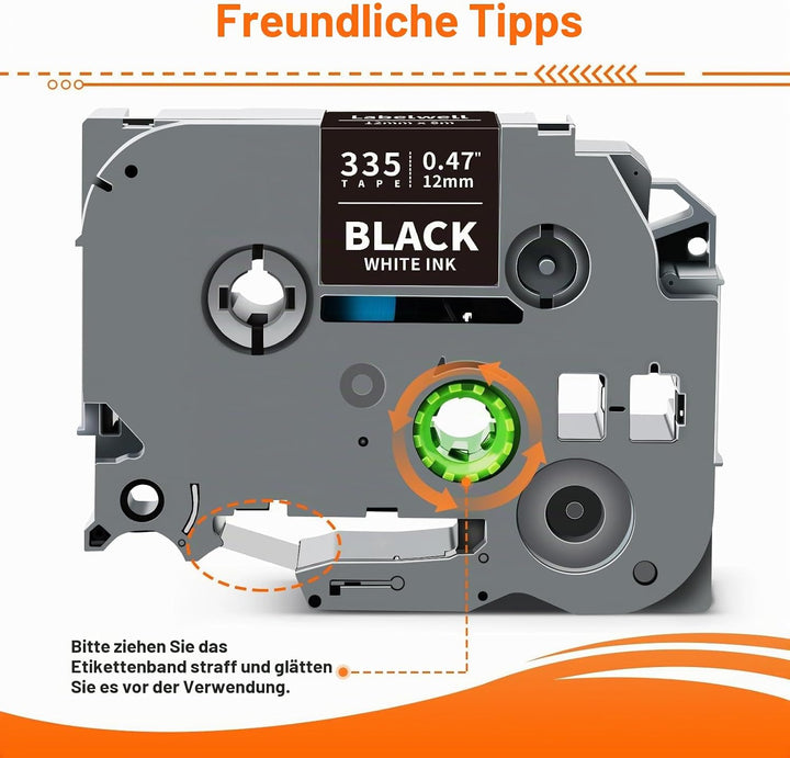 3x Labelwell kompatibel für Brother TZe-335 Schriftband Weiss auf Schwarz 12mm Laminiert Bänder für
