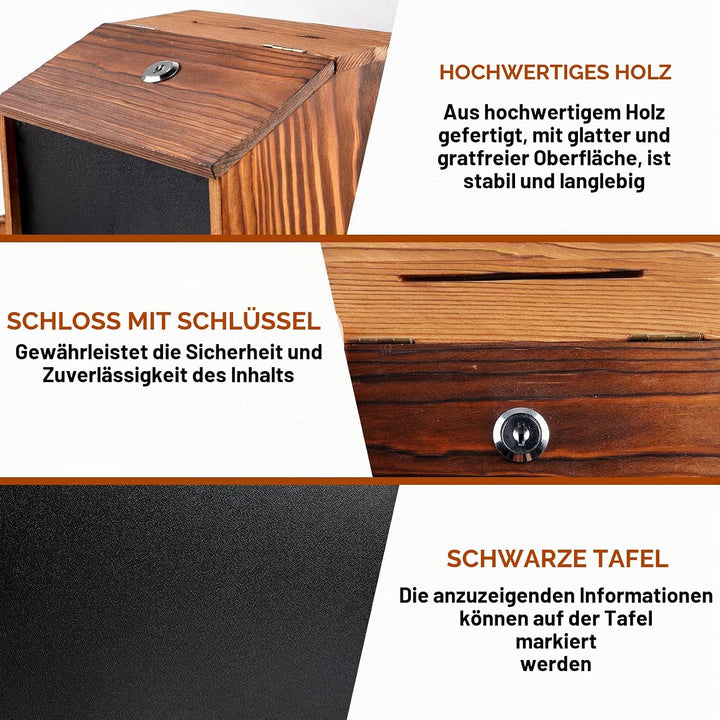 Holz Vorschlagsbox, Spendenbox Abschliessbar Mit 8-Farben-Tafelstift und nichtmagnetischem Tafelwisc