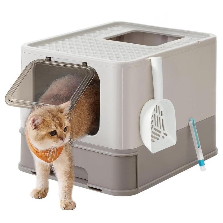 Feandrea Katzenklo, Katzentoilette, mit Deckel, ausziehbares Tablett, Schaufel, Bürste, für Katzen b