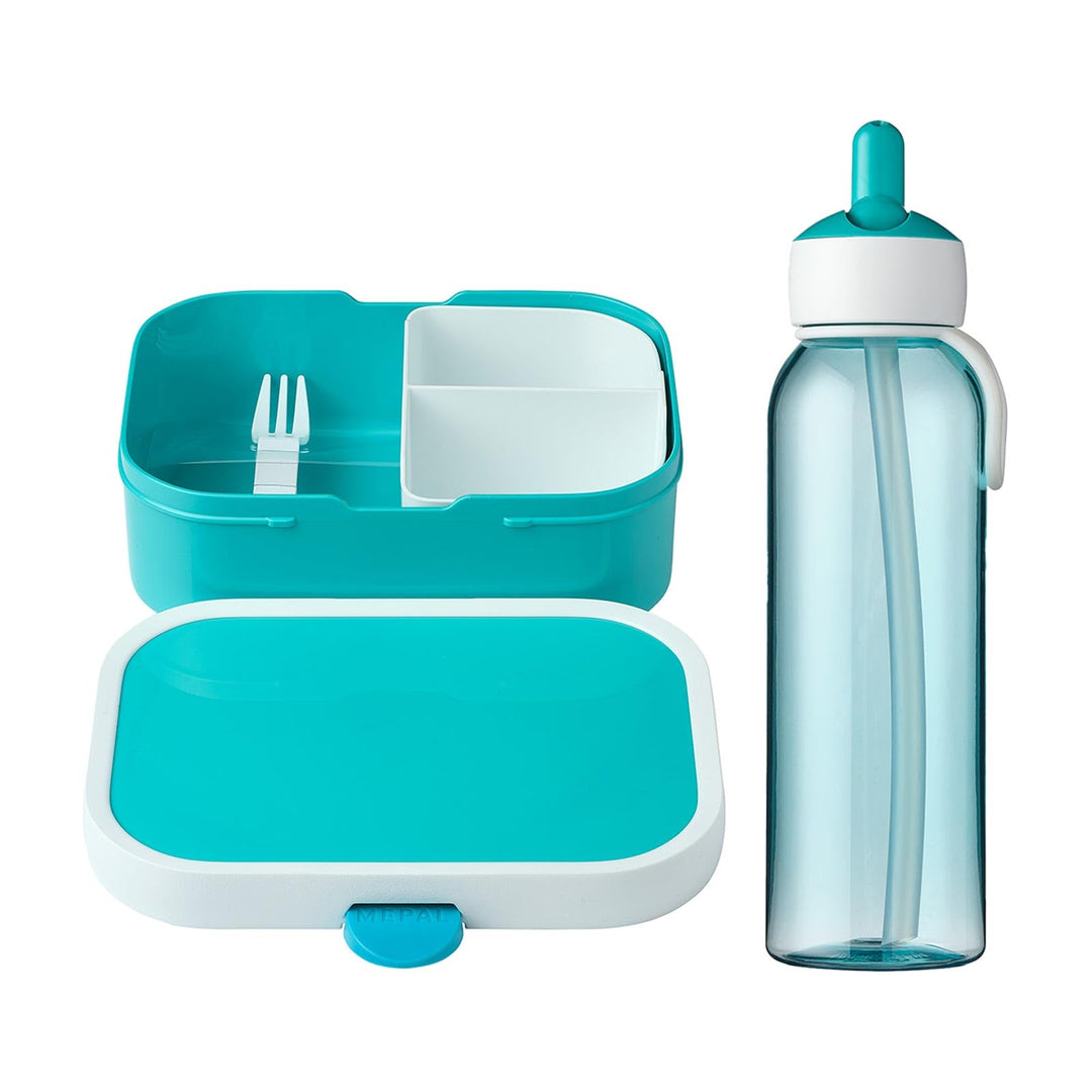 Mepal Lunchset Campus Flip-up Trinkflasche Wasserflasche für Kinder mit Strohhalm Bento-Brotdose mit