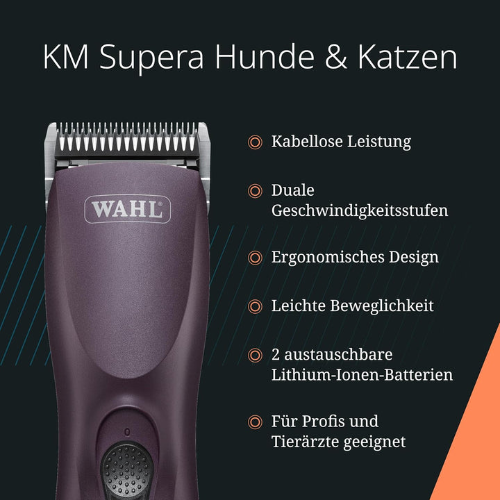 Wahl KM Supera Cordless Pet Clipper - 2 austauschbare Batterien, 2 High-Speed-Einstellungen, leichte