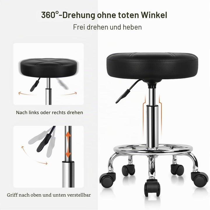 KKTONER Rollhocker Arbeitshocker Barhocker höhenverstellbar 49-64cm drehbar aus Kunstleder Schwarz,