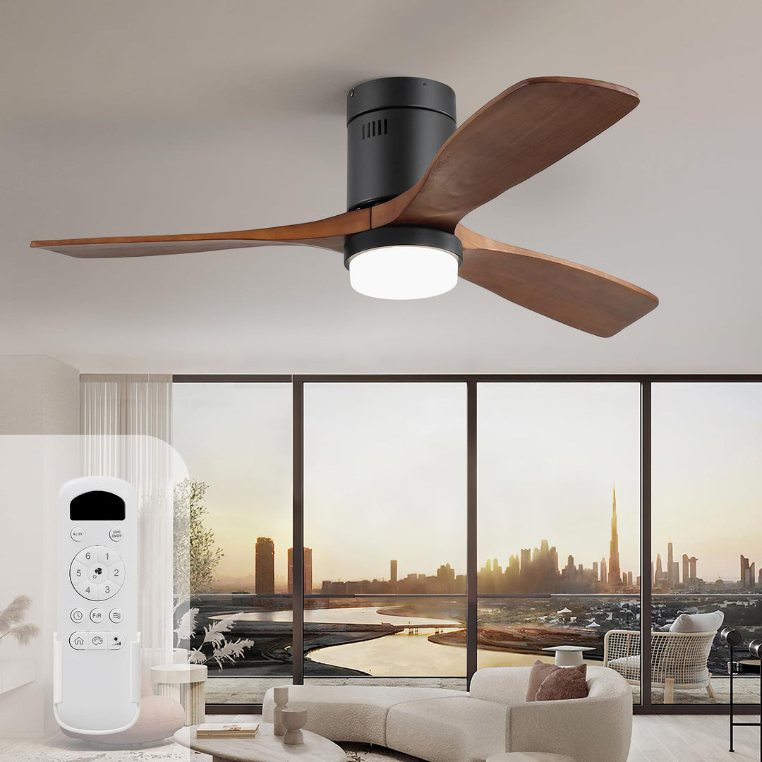 Sofucor Deckenventilator mit Beleuchtung, Deckenventilatorleuchte mit Licht, Fernbedienung, 3 Holzlü