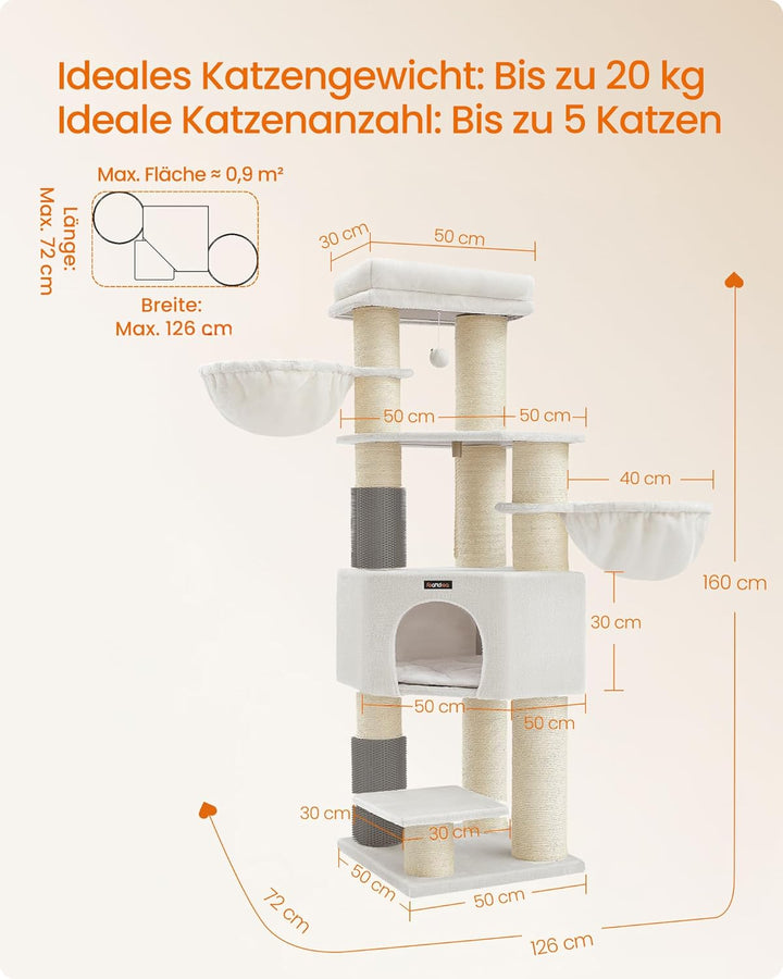 Feandrea Kratzbaum, mit warmen Decken, für grosse Katze, Katzenbaum, 2 Katzenbürsten, 11,1 cm d Dick