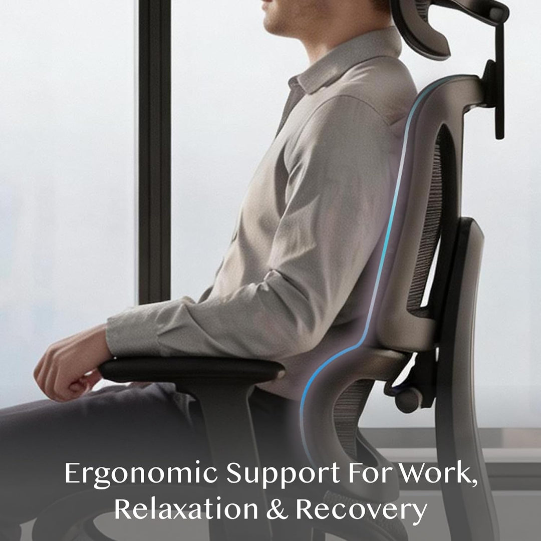 FLEXISPOT Ergonomischer Bürostuhl Schreibtischstuhl mit Fussstütze, 3D-Armlehnen, 3D-Kopfstütze, 5D-