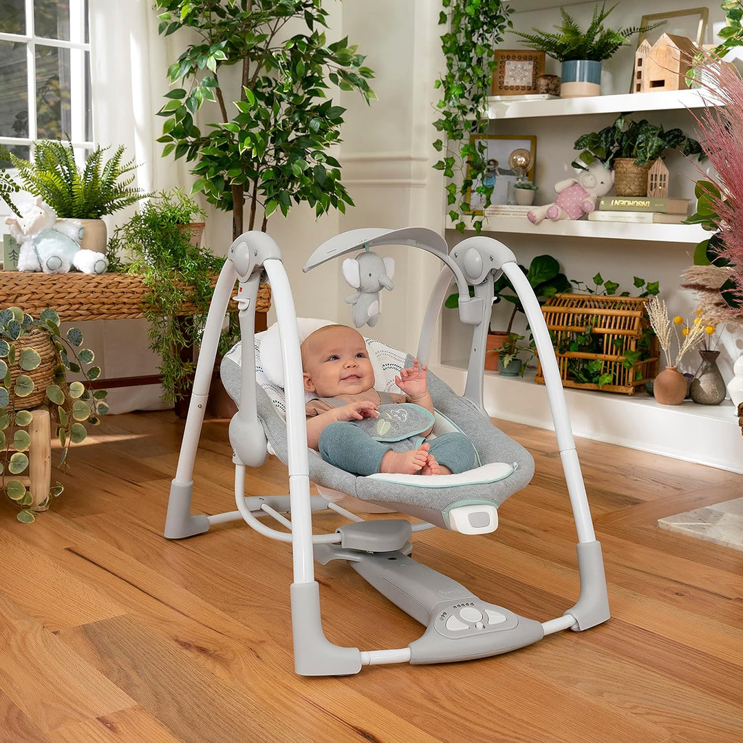 Ingenuity, ConvertMe Swing-2-Seat, Swell, zusammenklappbare Schaukel, spielt Musik und Naturgeräusch