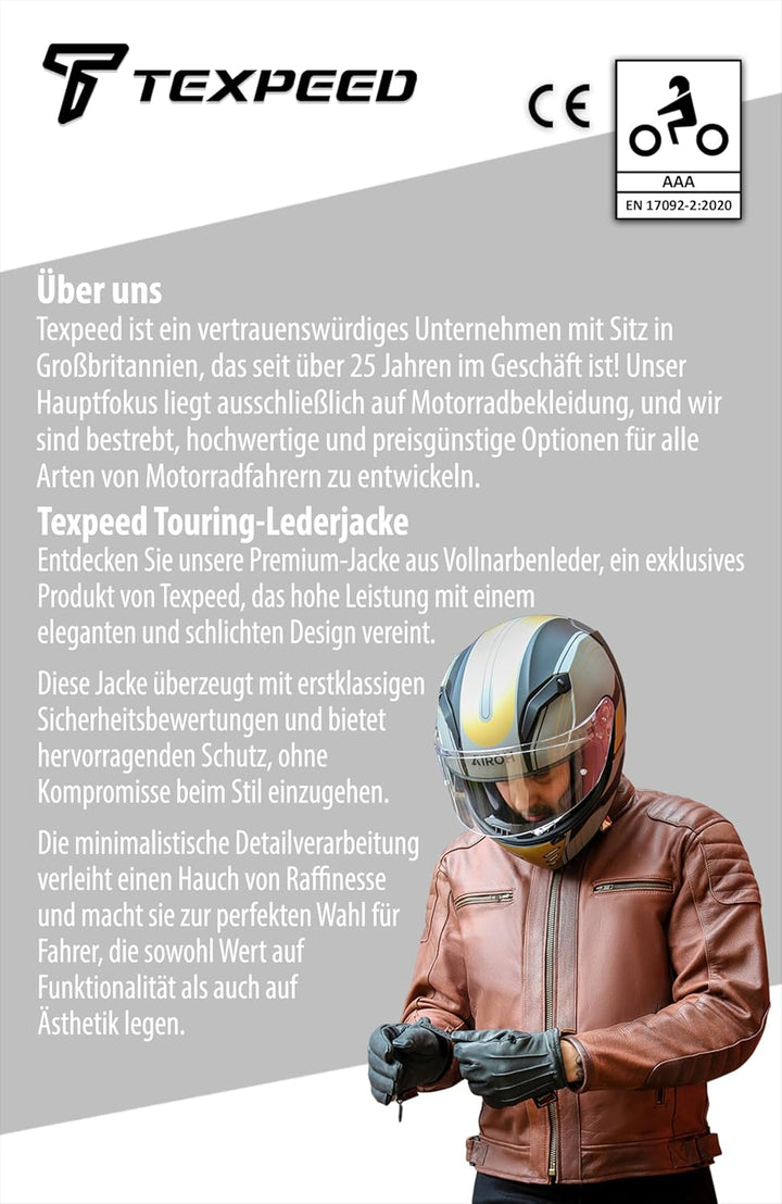 Texpeed Motorrad lederjacke herren mit protektoren - Braun Winter/Sommer Gesteppt echtleder Bikerjac