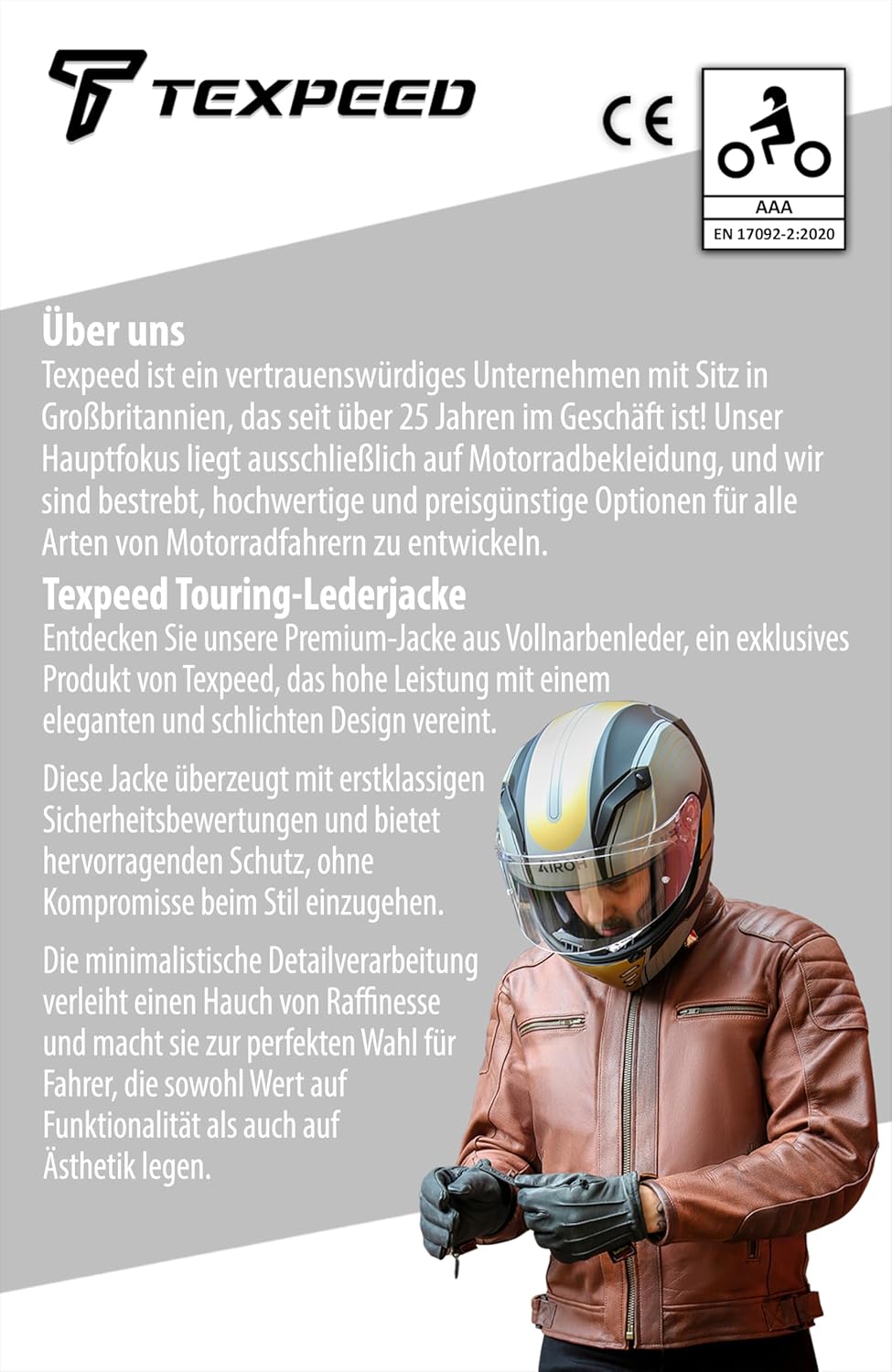 Texpeed Motorrad lederjacke herren mit protektoren - Braun Winter/Sommer Gesteppt echtleder Bikerjac