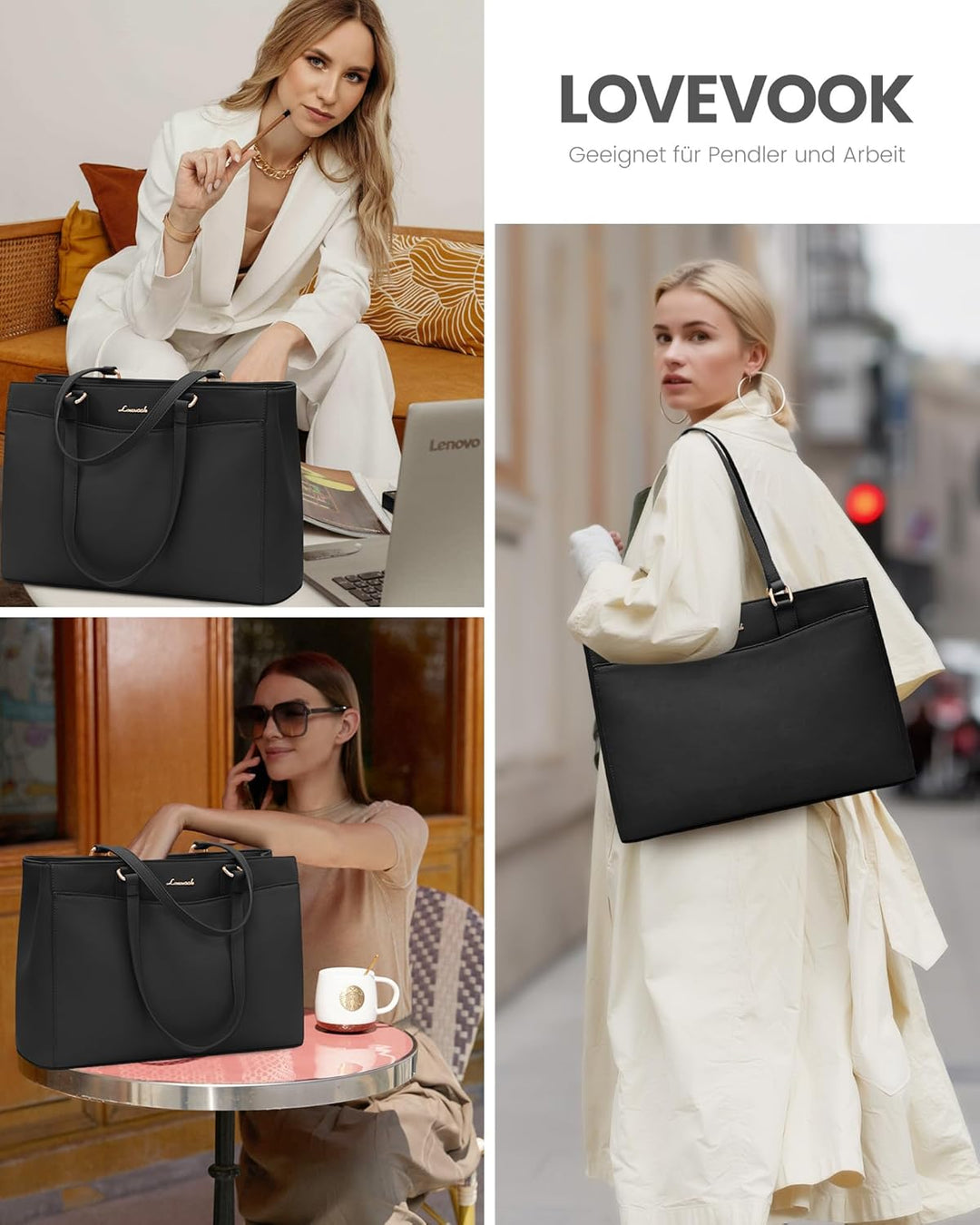 LOVEVOOK Grosse Laptoptasche Damen 17 Zoll, Leicht Aktentasche Arbeitstasche Handtasche, Elegant Lap