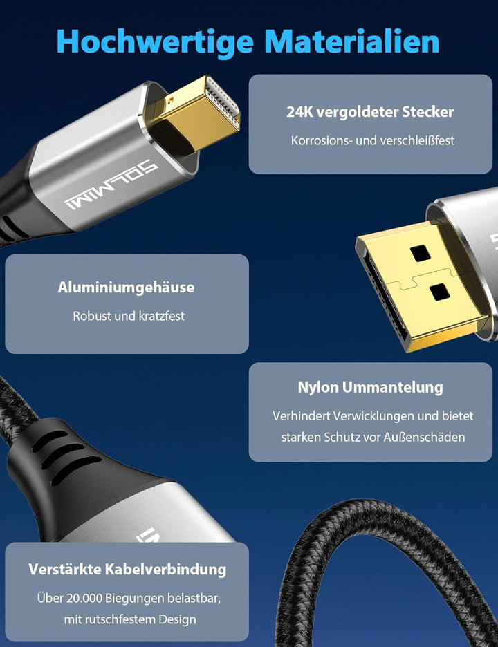 Mini DisplayPort zu DisplayPort Adapter Kabel, 8K@60Hz 4K@144Hz 2K@240Hz, Bidirektional DP 1.4 auf M