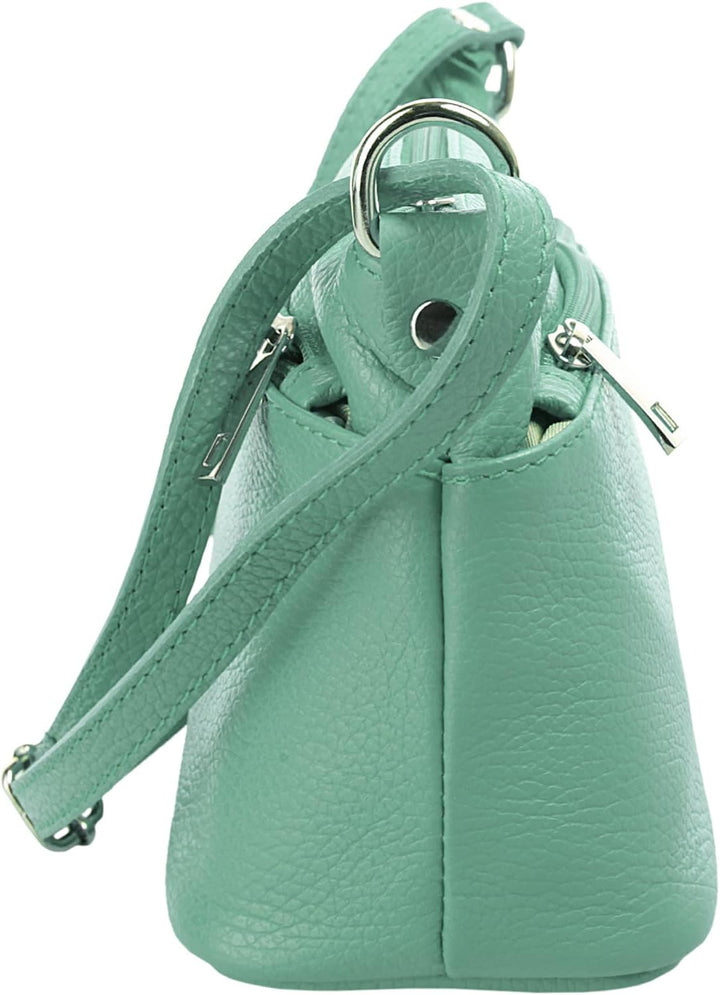 Umhängetasche Echt Leder Damen Made in Italy, Crossbody Bag, Messenger Bag mit Reissverschluss, Schu