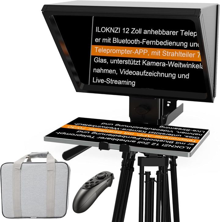 12" Teleprompter für Kamera, Metallrahmen mit optischem Glas