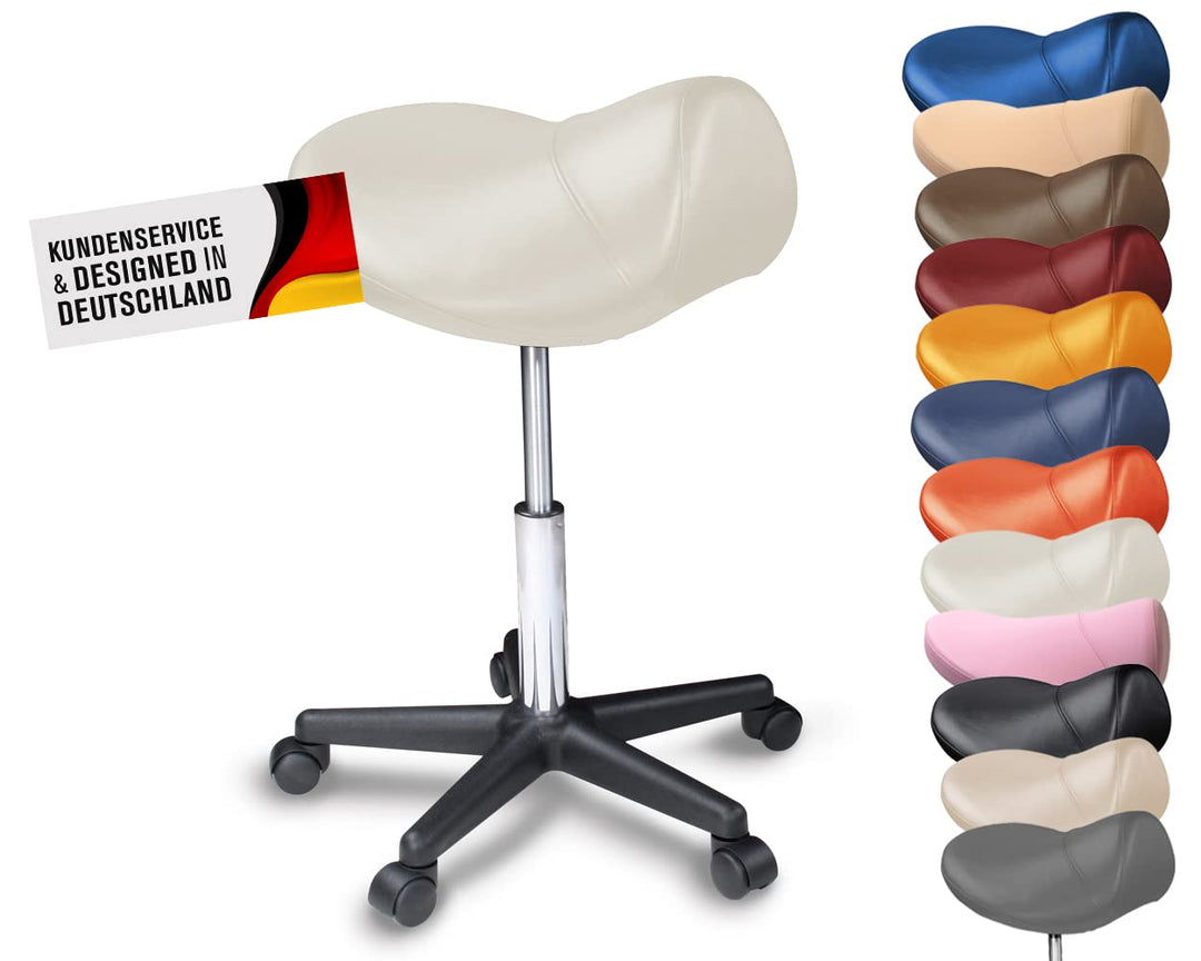 Sattelhocker extra breit, Sattelstuhl verstellbar 50-73cm, 170 kg (Weiss) | Ergonomischer Drehhocker