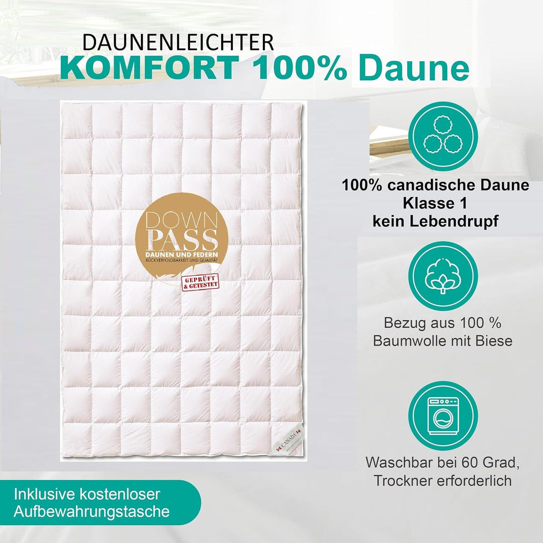 Canadische Daunen Sommerdecke 100% Daunen Kassettensteppdecke canadische Daune 100% Natur Daunendeck