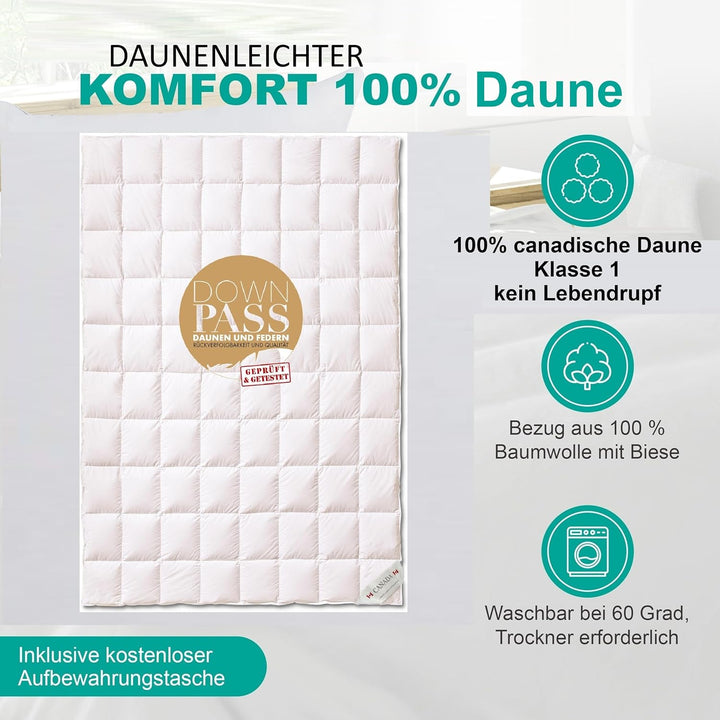 Canada Daune Sommerdecke 100% Daunen Kassettensteppdecke canadische Daune 100% Natur Daunendecke 200