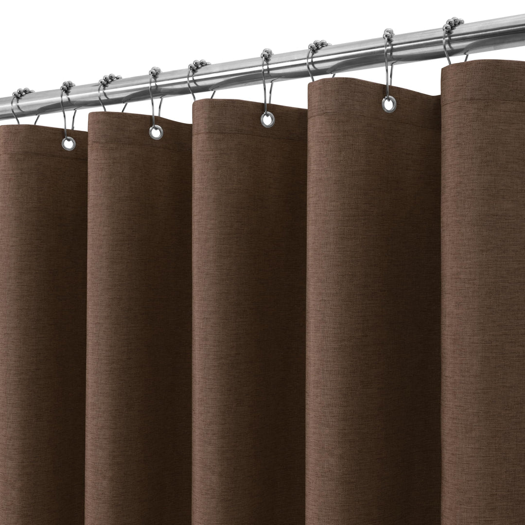 VANZAVANZU Duschvorhang Leinen mit Metall Duschvorhangringe Stoff Textil Badewannenvorhang Anti Schi