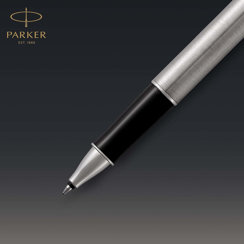 Parker Sonnet Tintenroller | Edelstahl mit Palladiumzierteilen | feine Spitze | Schwarze Tinte | Ges