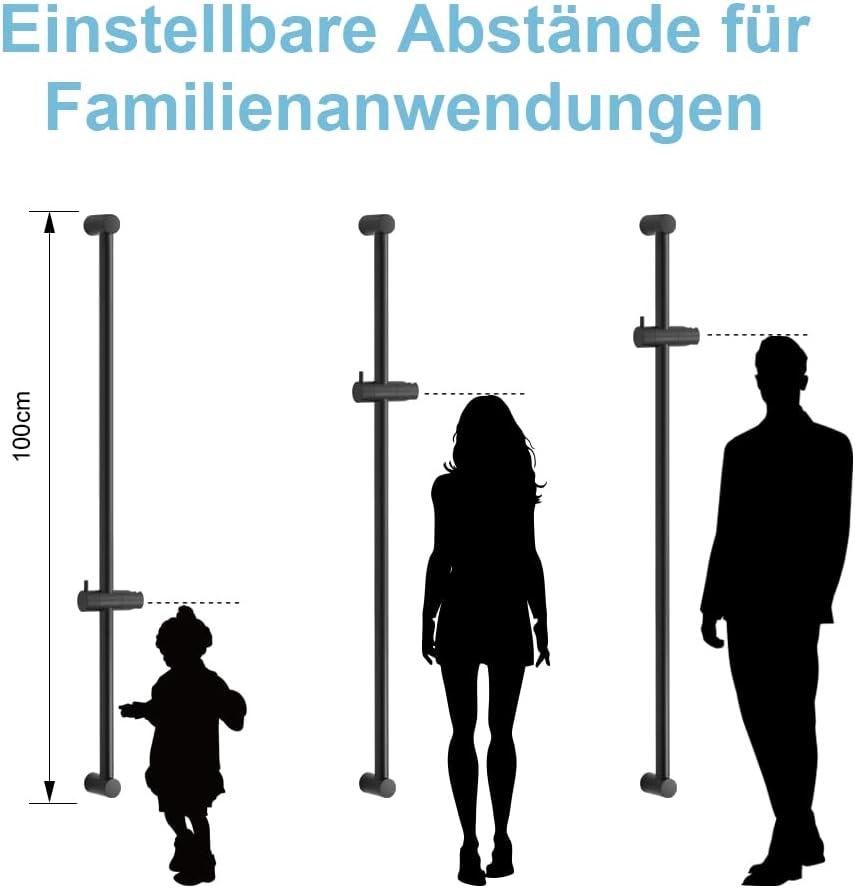 OFFO Duschstange Schwarz, 103cm segmentierte, wandmontierte Duschstange, verstellbarer Abstand 60 bi