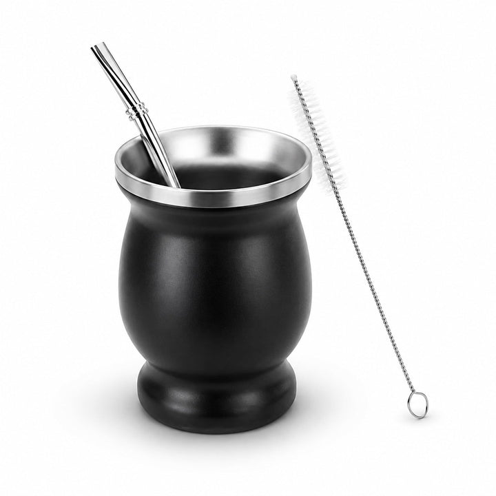Yerba Mate Becher, Edelstahl Mate Becher Mit Reinigungsbürste Schwarzer Yerba Mate Strohhalm Mate Te