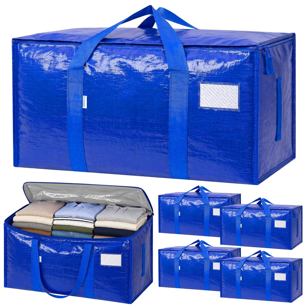 Umzugstaschen 6er-Pack, 93-Liter Faltbare Aufbewahrungstaschen mit Reissverschluss, Heavy-Duty Umzug