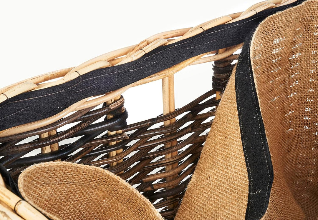 Kobolo Holztrage Holzkorb für Kaminholz - Rattan - mit Jutestoff und Henkel ausgestattet - zweifarbi