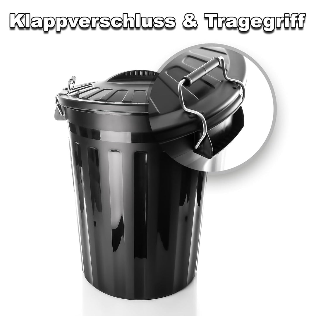 BigDean wetterfeste Universaltonne mit Deckel Schwarz und 2 Tragegriffen + Clip Verschluss auch als