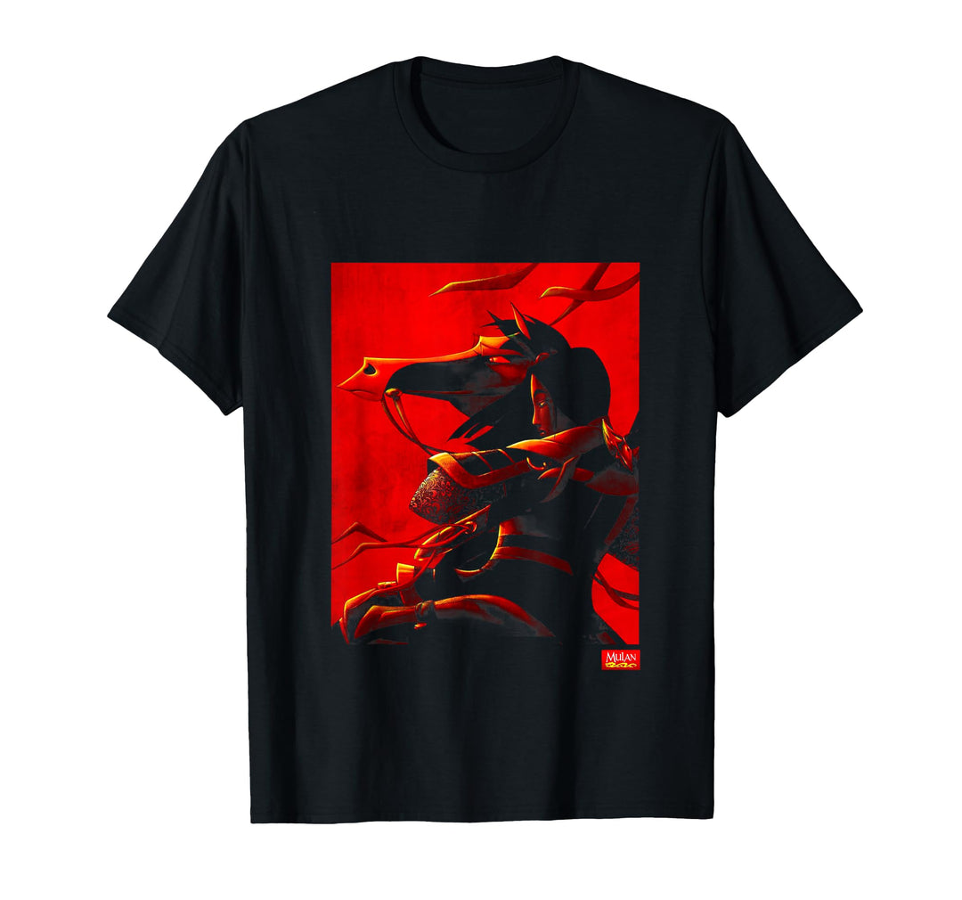 Mens Disney Mulan and Khan Red Poster Graphic T-Shirt Small Black
