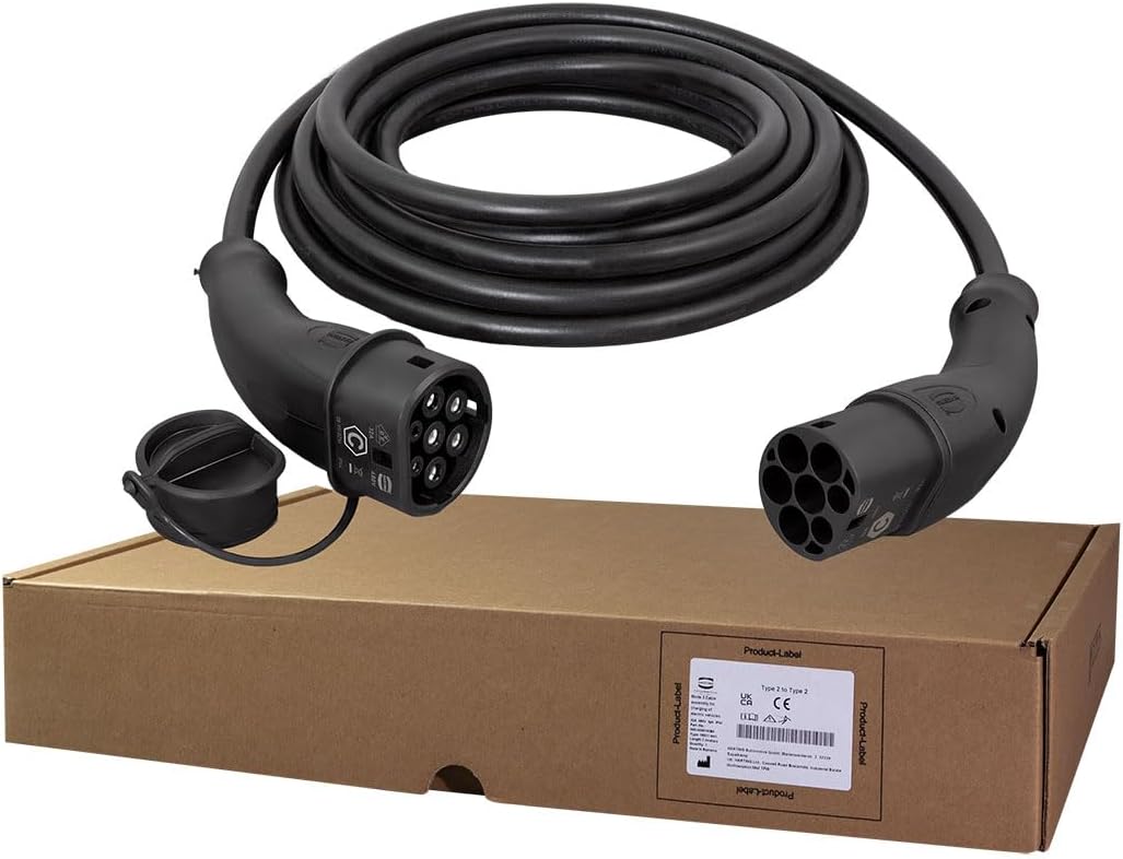 Harting EVC0102 - E-Auto-Ladekabel Typ 2, 3-phasig, 32 A, 22 kW, 7,5 m/ZERTIFIZIERTES KABEL, Schwarz