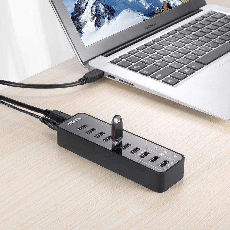 Anker 60W 7-Port USB 3.0 Datenhub mit 3 PowerIQ Ladeports kompatibel mit iPhone, iPad, Samsung, Moto